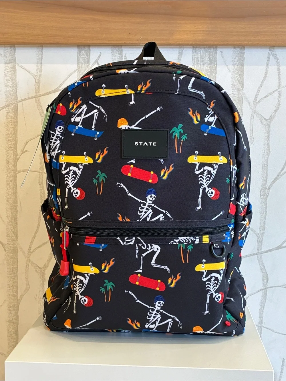 STATE Black Backpack with Multicolor Skate Skeleton Print